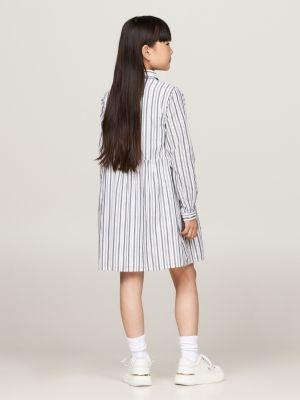 grey ruffle metallic stripe shirt dress for girls tommy hilfiger