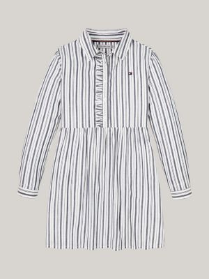 vestido camisero de rayas metálicas gris de niñas tommy hilfiger