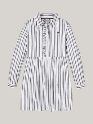 grey ruffle metallic stripe shirt dress for girls tommy hilfiger