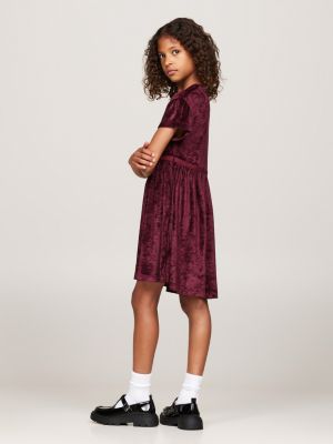 rot relaxed fit kurzarm-kleid aus velours für mädchen - tommy hilfiger