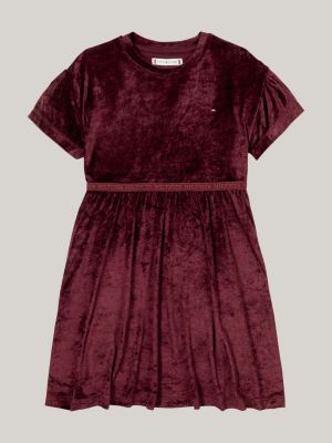 rot relaxed fit kurzarm-kleid aus velours für mädchen - tommy hilfiger