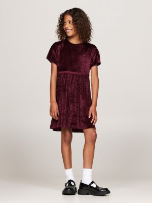 red velour short sleeve relaxed dress for girls tommy hilfiger