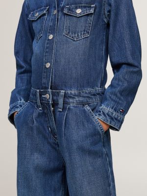 blau relaxed fit denim-jumpsuit mit weitem bein für mädchen - tommy hilfiger