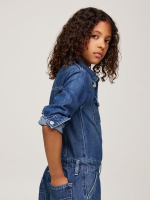 blue wide leg relaxed denim jumpsuit for girls tommy hilfiger