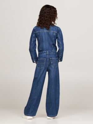 blau relaxed fit denim-jumpsuit mit weitem bein für mädchen - tommy hilfiger