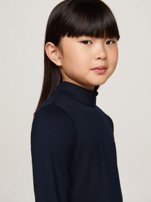vestido extra slim con manga larga y cinturón azul de niñas tommy hilfiger