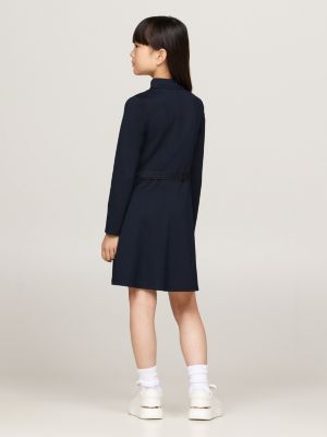 blue belted long sleeve extra slim dress for girls tommy hilfiger