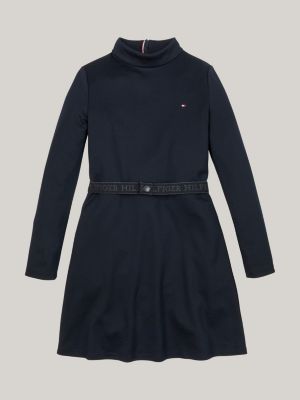 blue belted long sleeve extra slim dress for girls tommy hilfiger