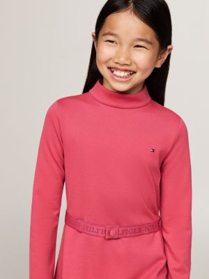 pink belted long sleeve extra slim dress for girls tommy hilfiger