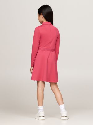 pink belted long sleeve extra slim dress for girls tommy hilfiger