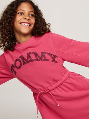 rosa varsity relaxed fit sweatshirt-kleid mit logo für mädchen - tommy hilfiger