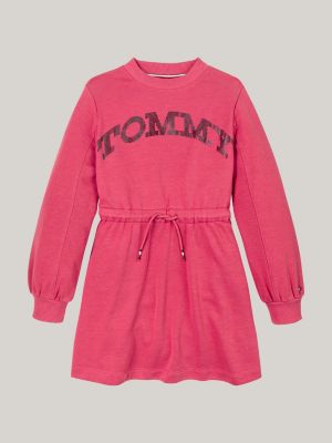 vestito felpa varsity relaxed fit con logo rosa da bambine tommy hilfiger