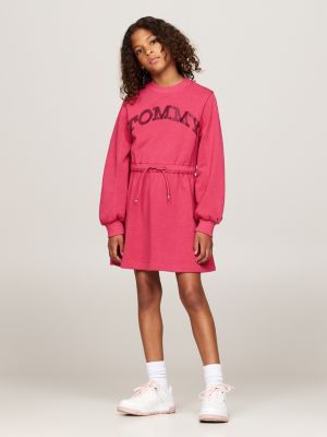 rosa varsity relaxed fit sweatshirt-kleid mit logo für mädchen - tommy hilfiger