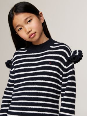 schwarz gestreiftes strickkleid im skater-stil für mädchen - tommy hilfiger