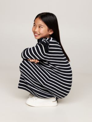 schwarz gestreiftes strickkleid im skater-stil für mädchen - tommy hilfiger