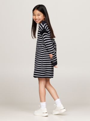 schwarz gestreiftes strickkleid im skater-stil für mädchen - tommy hilfiger