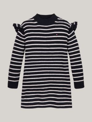 schwarz gestreiftes strickkleid im skater-stil für mädchen - tommy hilfiger