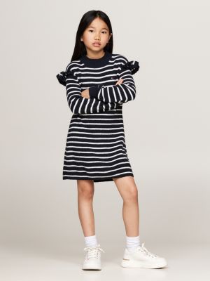 schwarz gestreiftes strickkleid im skater-stil für mädchen - tommy hilfiger