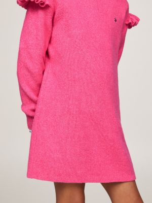 rosa gestreiftes strickkleid im skater-stil für mädchen - tommy hilfiger