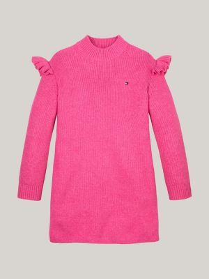 roze gebreide skate jurk met bretonse streep voor meisjes - tommy hilfiger