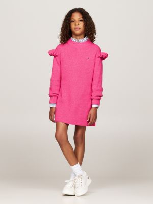 roze gebreide skate jurk met bretonse streep voor meisjes - tommy hilfiger