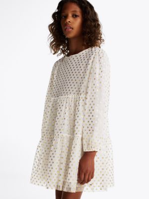 robe évasée en tulle à étoiles métallisées blanc pour filles tommy hilfiger