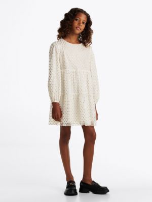 robe évasée en tulle à étoiles métallisées blanc pour filles tommy hilfiger