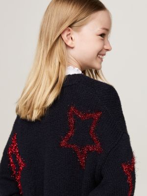 blue metallic star relaxed jumper dress for girls tommy hilfiger