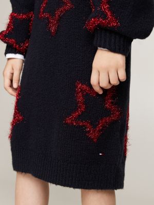 blue metallic star relaxed jumper dress for girls tommy hilfiger