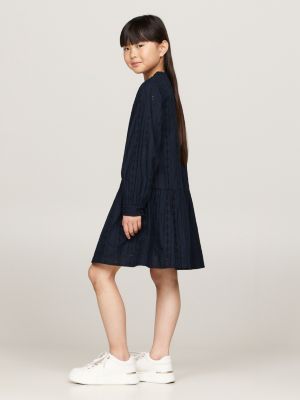 blau hilfiger monotype kleid mit lochstickerei für mädchen - tommy hilfiger