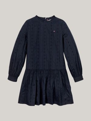 blau hilfiger monotype kleid mit lochstickerei für mädchen - tommy hilfiger