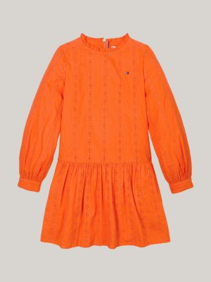 orange hilfiger monotype broderie anglaise dress for girls tommy hilfiger
