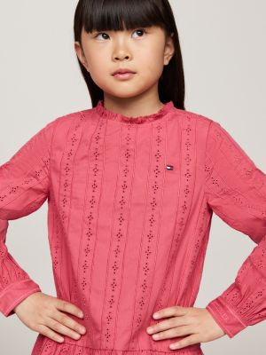 vestito hilfiger monotype in sangallo rosa da bambine tommy hilfiger