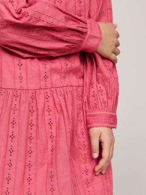 roze hilfiger monotype jurk met broderie anglaise voor meisjes - tommy hilfiger