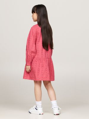 roze hilfiger monotype jurk met broderie anglaise voor meisjes - tommy hilfiger