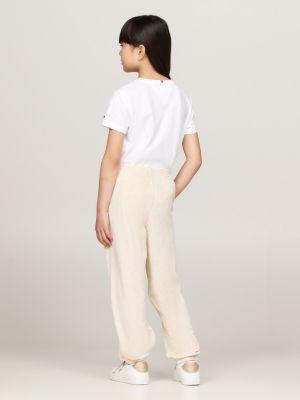 joggers in velour con fascia elastica beige da bambine tommy hilfiger