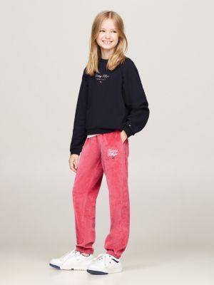 rosa velours-jogginghose mit bündchen für mädchen - tommy hilfiger