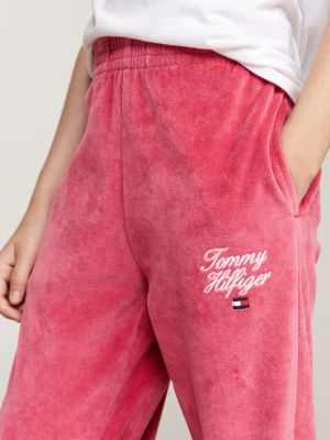 rosa velours-jogginghose mit bündchen für mädchen - tommy hilfiger