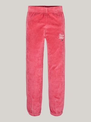 rosa velours-jogginghose mit bündchen für mädchen - tommy hilfiger