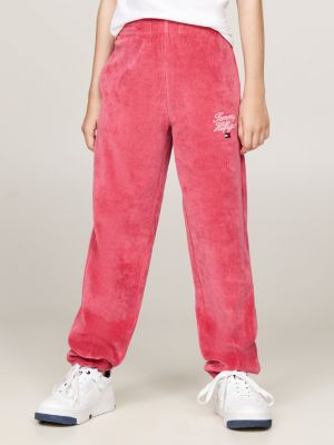 pink velour cuffed joggers for girls tommy hilfiger