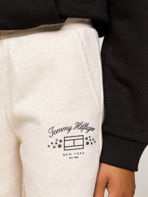 joggers texturizados con logo estampado beige de niñas tommy hilfiger