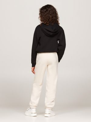 joggers texturizados con logo estampado beige de niñas tommy hilfiger