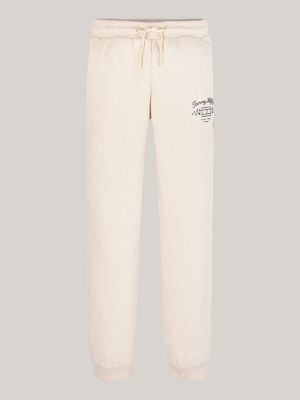 joggers texturizados con logo estampado beige de niñas tommy hilfiger