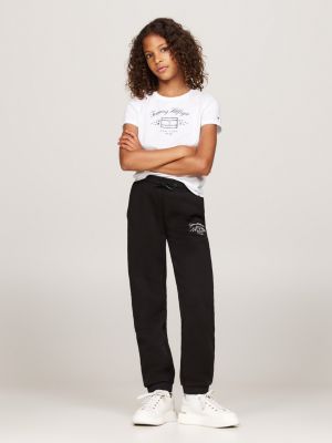 black logo print textured joggers for girls tommy hilfiger