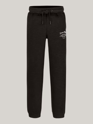 black logo print textured joggers for girls tommy hilfiger