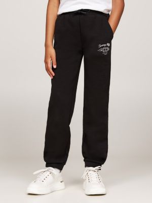 black logo print textured joggers for girls tommy hilfiger