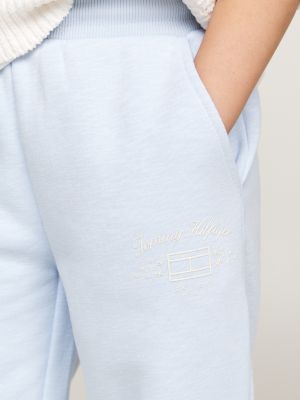 blauw getextureerde jogger met logoprint voor meisjes - tommy hilfiger