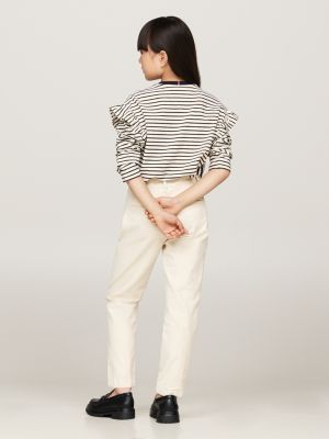 beige velvet slim chinos for girls tommy hilfiger