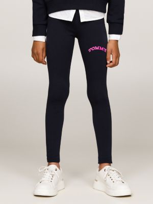 leggings superceñidos con logo universitario azul de niñas tommy hilfiger