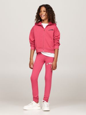 leggings varsity super skinny fit con logo rosa da bambine tommy hilfiger